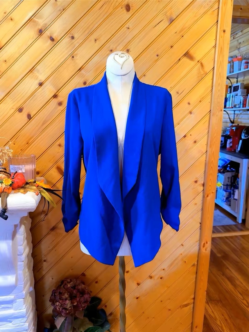 Michel L Teal/Cobalt Blue Waterfall Open Front Blazer Size Large